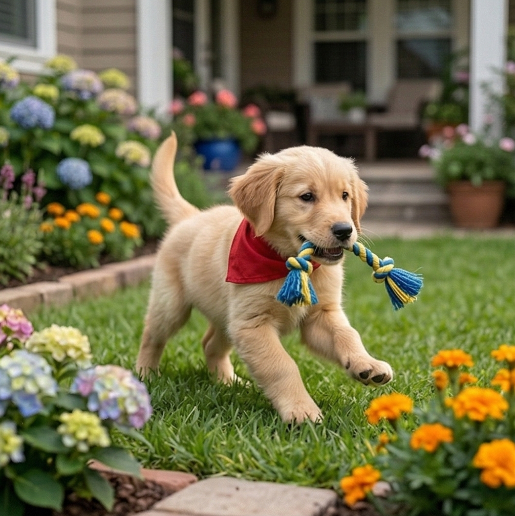 Golden retriever puppy playing